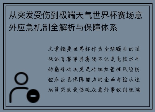 从突发受伤到极端天气世界杯赛场意外应急机制全解析与保障体系